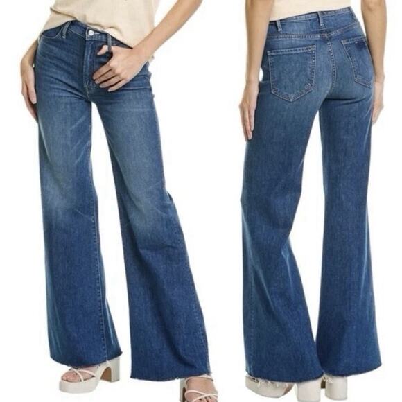 MOTHER Denim - Mother Jeans The Hustler Roller Heel Fray 25/26 Perfect Blue Wide Leg High Rise